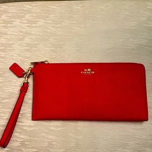 Red leather coach wristlet wallet clutch